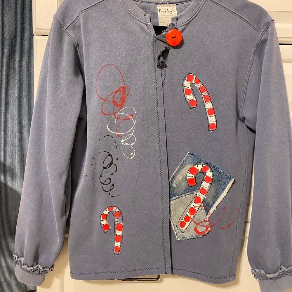 Kunky’s cardigan with Candy Cane Design hand painted Christmas